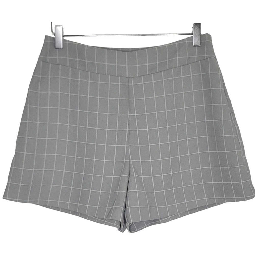 Madison High Waist Shorts 6 Gray White Windowpane Flat Front‎ Classic Preppy